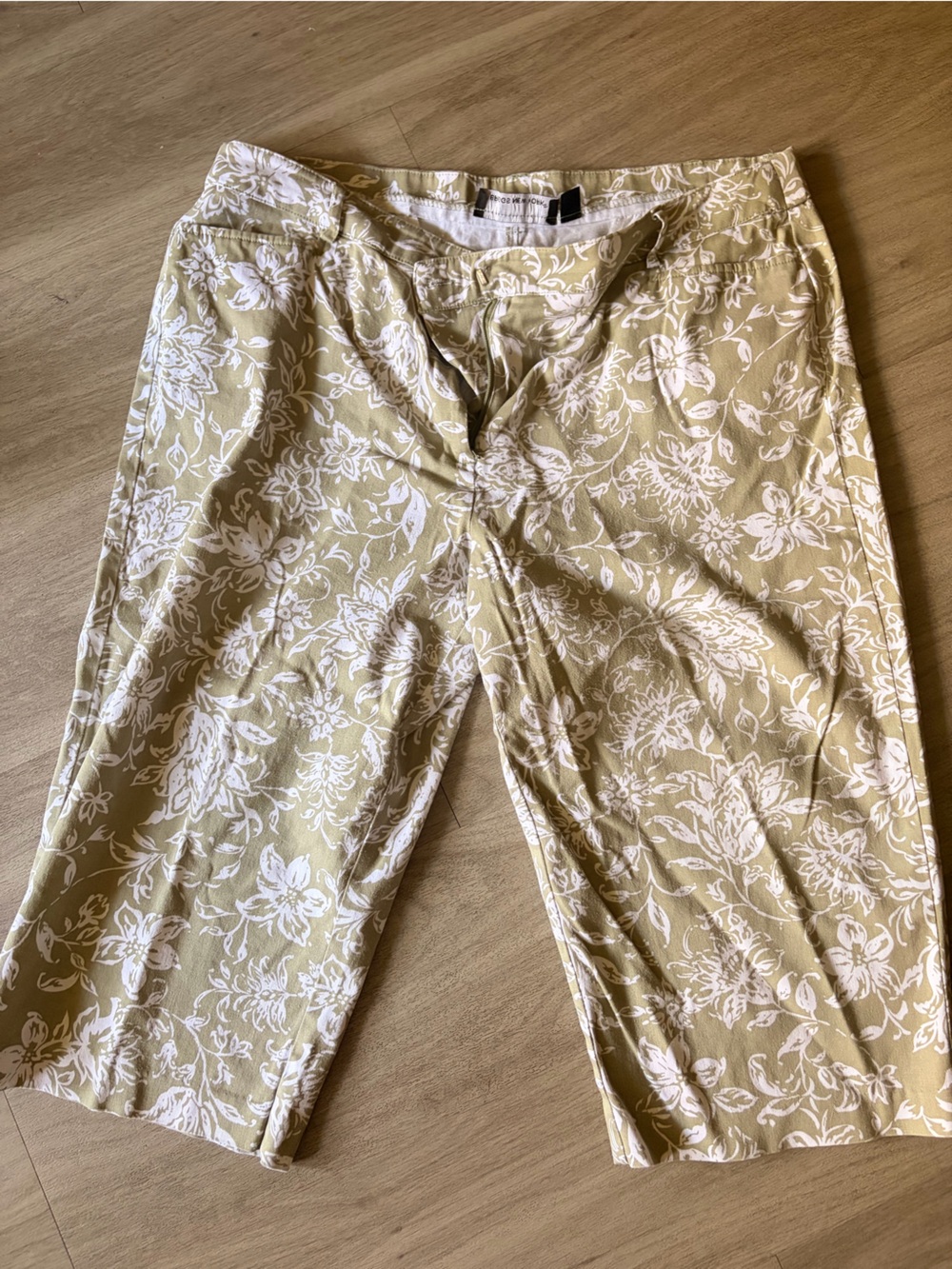 Briggs New York pale green Floral Capri Pants with White Print